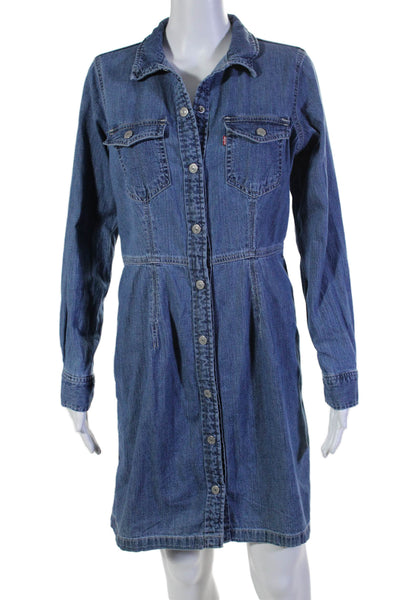 Levis Womens Cotton Medium Washed Collared Buttoned Denim Dress Blue Size M