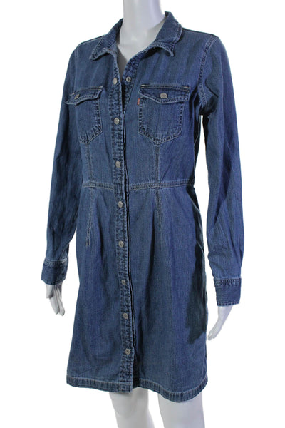 Levis Womens Cotton Medium Washed Collared Buttoned Denim Dress Blue Size M