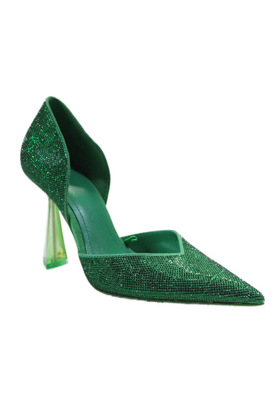 Zara Womens Rhinestone Pointed Toe D'Orsay Heels Green Size 8