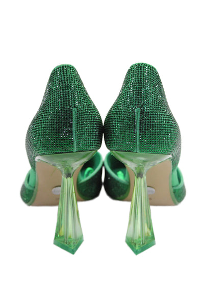 Zara Womens Rhinestone Pointed Toe D'Orsay Heels Green Size 8