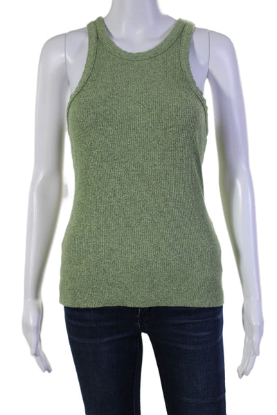 Agolde Womens Round Neck Ribbed Textured Sleeveless Tank Top Green Size M