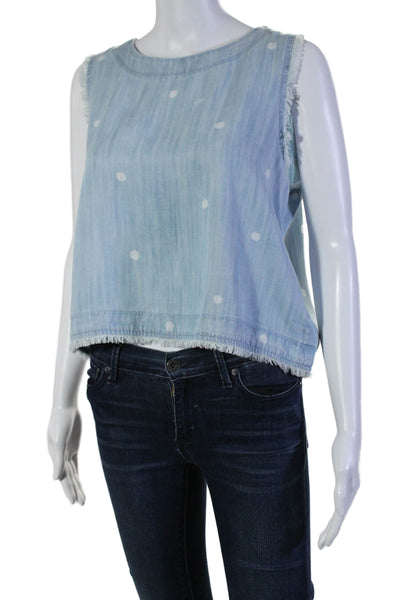 Bella Dahl Womens Polka Dot Fringed Trimmed Back Buttoned-Down Top Blue Size M