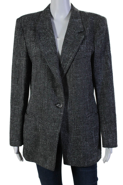 Max Mara Womens Silk Knitted Textured Buttoned Collared Blazer Gray Size 12