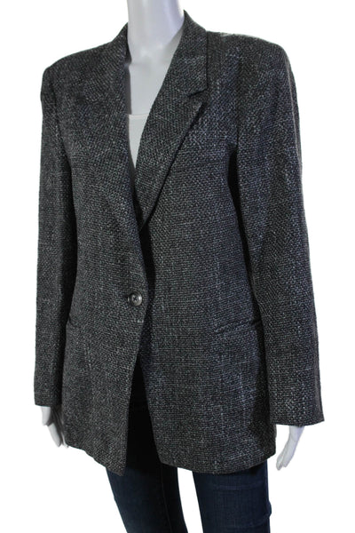 Max Mara Womens Silk Knitted Textured Buttoned Collared Blazer Gray Size 12