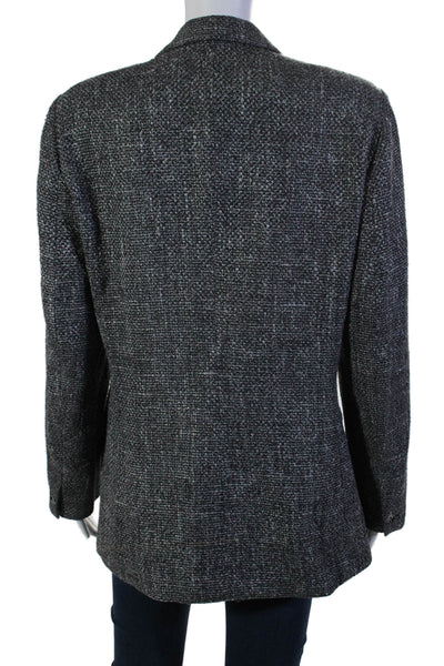 Max Mara Womens Silk Knitted Textured Buttoned Collared Blazer Gray Size 12