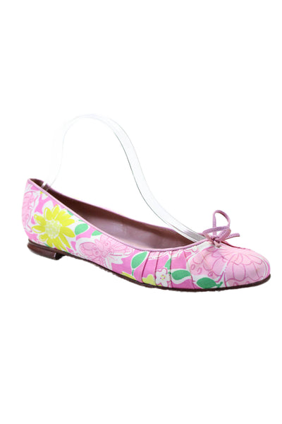 Lily Pulitzer Womens Floral Print Round Toe Bow Tied Slip-On Flats Pink Size 8