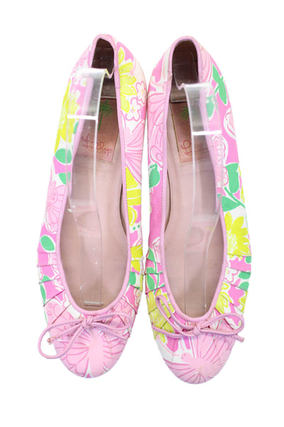 Lily Pulitzer Womens Floral Print Round Toe Bow Tied Slip-On Flats Pink Size 8