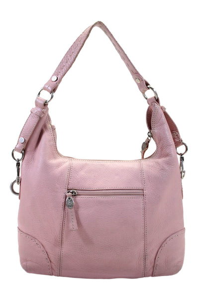 Donald J Pliner Womens Leather Textured Zippered Shoulder Handbag Pink