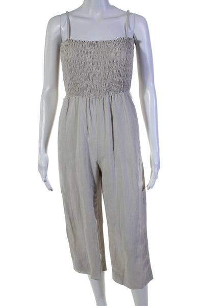 Intermix Womens Smocked Textured Sleeveless Slip-On Jumpsuit Beige Size 00