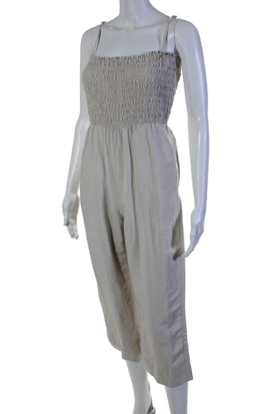 Intermix Womens Smocked Textured Sleeveless Slip-On Jumpsuit Beige Size 00