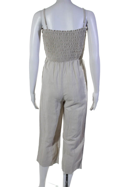 Intermix Womens Smocked Textured Sleeveless Slip-On Jumpsuit Beige Size 00