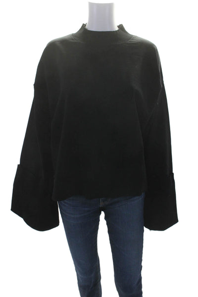 525 Womens Ribbed Hem Long Cuffed Flared Sleeve Mock Neck Sweater Black Size XL