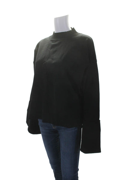 525 Womens Ribbed Hem Long Cuffed Flared Sleeve Mock Neck Sweater Black Size XL