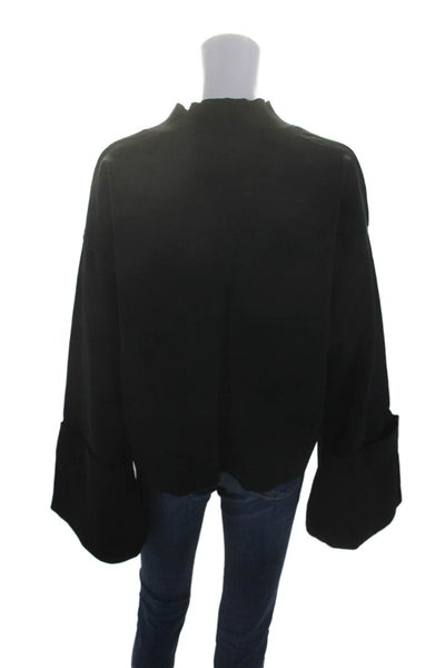 525 Womens Ribbed Hem Long Cuffed Flared Sleeve Mock Neck Sweater Black Size XL