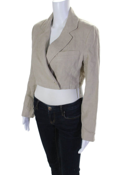 Free People Womens Long Sleeves Double Breasted Linen Cropped Jacket Beige Size