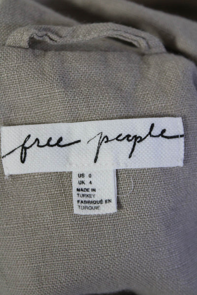 Free People Womens Long Sleeves Double Breasted Linen Cropped Jacket Beige Size