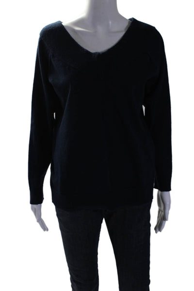 Ange Womens Long Sleeve V Neck Stretch Knit Sweater Navy Blue One Size