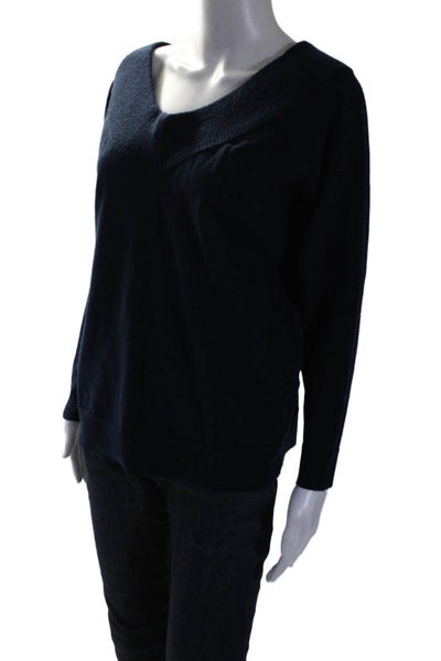 Ange Womens Long Sleeve V Neck Stretch Knit Sweater Navy Blue One Size