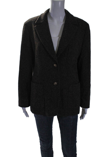 Max Mara Women's Collared Long Sleeves Line Two Button Blazer Brown Size 12