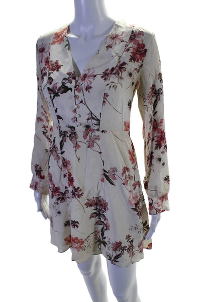 The Kooples Womens Silk Long Sleeve V Neck Floral A Line Dress White Size XS