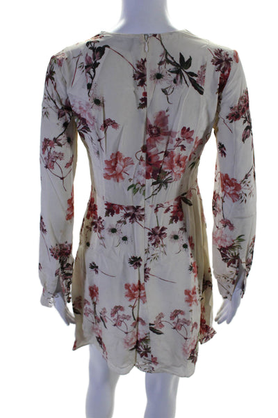 The Kooples Womens Silk Long Sleeve V Neck Floral A Line Dress White Size XS