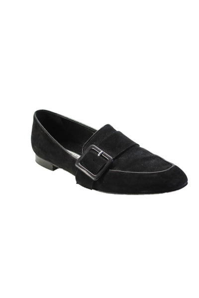 Manolo Blahnik Womens Black Suede Buckle Detail Flat Loafers Shoes Size 7.5