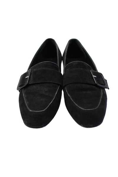 Manolo Blahnik Womens Black Suede Buckle Detail Flat Loafers Shoes Size 7.5