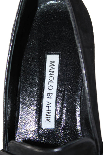 Manolo Blahnik Womens Black Suede Buckle Detail Flat Loafers Shoes Size 7.5