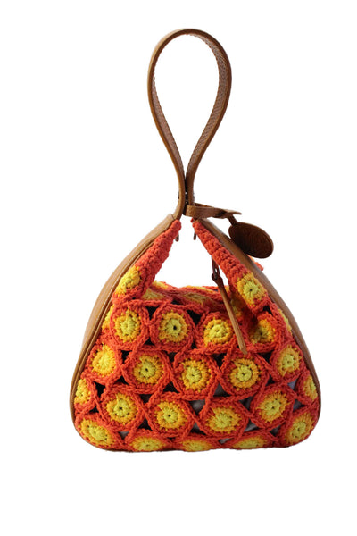 Simon Miller Womens Crochet Orange Yellow Zip Mini Shoulder Bag Handbag