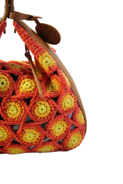 Simon Miller Womens Crochet Orange Yellow Zip Mini Shoulder Bag Handbag