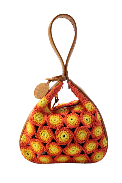 Simon Miller Womens Crochet Orange Yellow Zip Mini Shoulder Bag Handbag