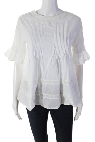 English Factory Womens Cotton Round Neck Short Sleeve Blouse Top White Size S