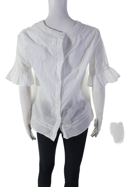 English Factory Womens Cotton Round Neck Short Sleeve Blouse Top White Size S