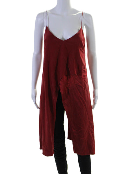 Cinq à Sept Womens Silk Red V-Neck Sleeveless Asymmetric Camisole Top Size S