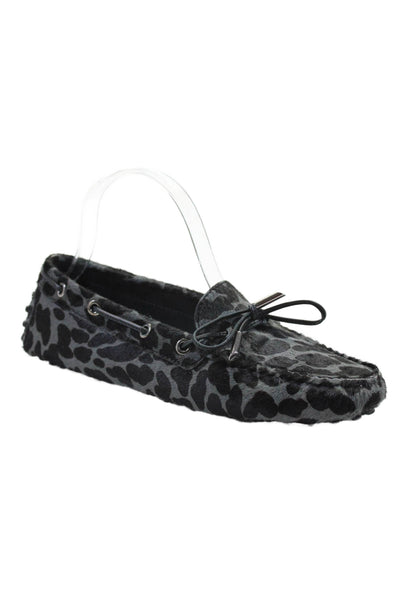 Tods Womens Pony Hair Animal Print Tied Driving Moccasins Black SIze EUR 36.5