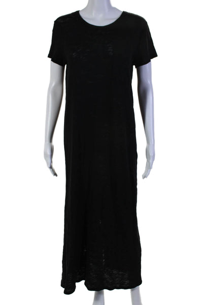 ATM Womens Short Sleeve Scoop Neck Long Shirt Dress Black Cotton Size Small