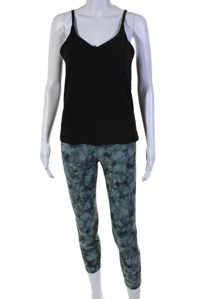 Athleta Womens Spaghetti Strap Tank Top Tie Dyed Leggings Set Black Gray Medium