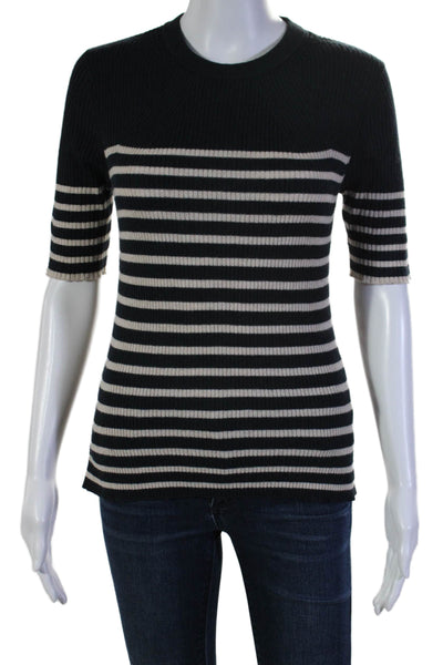 Rag & Bone Womens Short Sleeve Ribbed Striped Shirt Navy White Size Medium