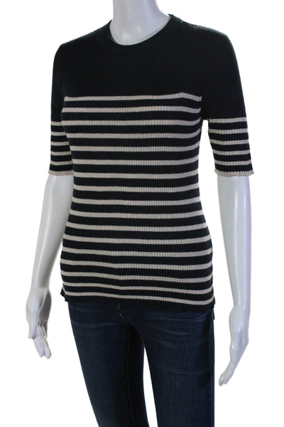 Rag & Bone Womens Short Sleeve Ribbed Striped Shirt Navy White Size Medium