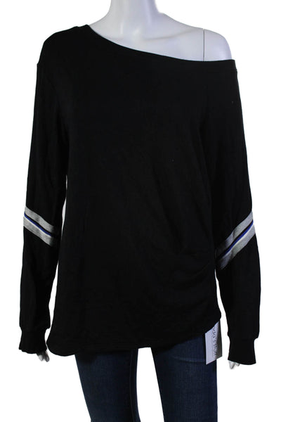 Bailey 44 Womens Long Sleeve Scoop Neck Striped Trim Sweatshirt Black Medium