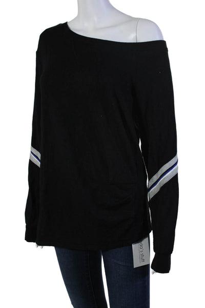 Bailey 44 Womens Long Sleeve Scoop Neck Striped Trim Sweatshirt Black Medium