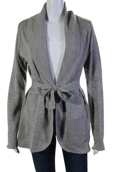 BCBGMAXAZRIA Womens Long Sleeve Open Front Knit Jacket Gray Wool Size Medium