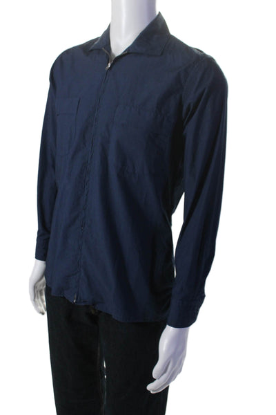 J. Lindeberg Mens Cotton Navy Zip Collar Long Sleeve Slim Fit Dress Shirt Size M