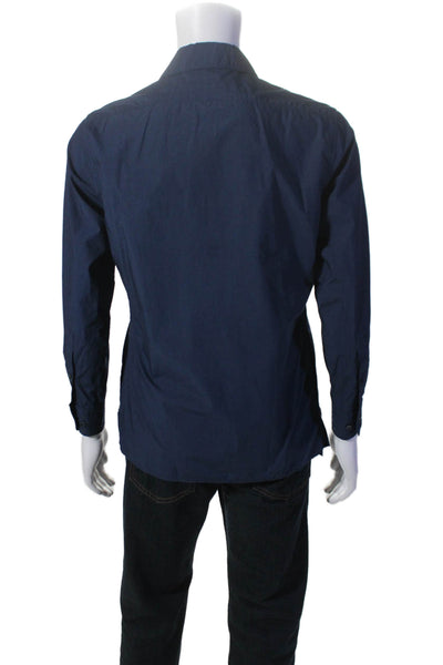 J. Lindeberg Mens Cotton Navy Zip Collar Long Sleeve Slim Fit Dress Shirt Size M