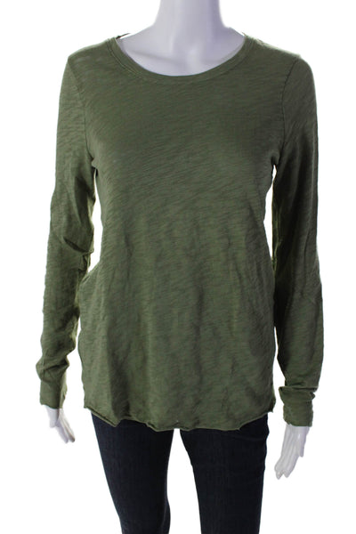 ATM Womens Long Sleeve Scoop Neck Classic Tee Shirt Green Cotton Size XS