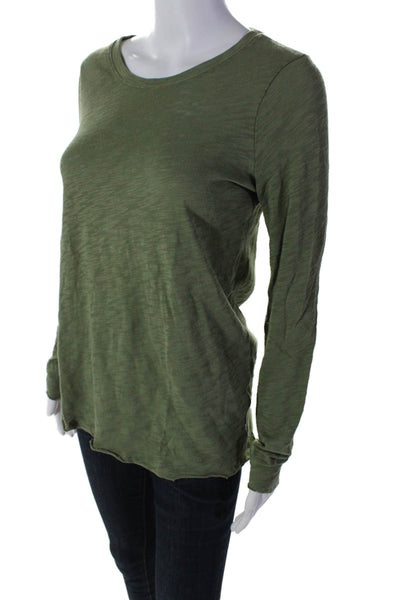 ATM Womens Long Sleeve Scoop Neck Classic Tee Shirt Green Cotton Size XS