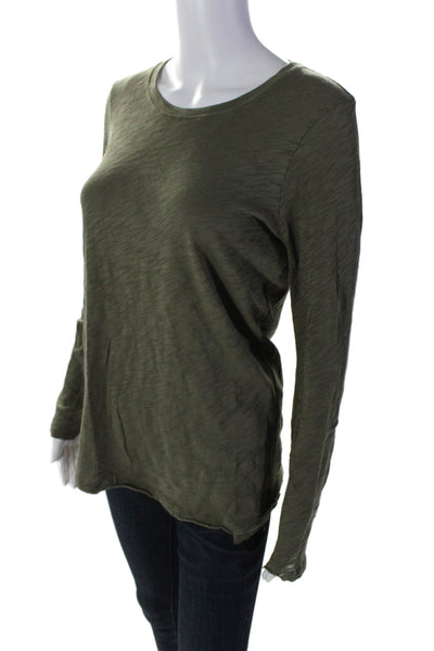 ATM Womens Long Sleeve Scoop Neck Classic Tee Shirt Green Cotton Size Small