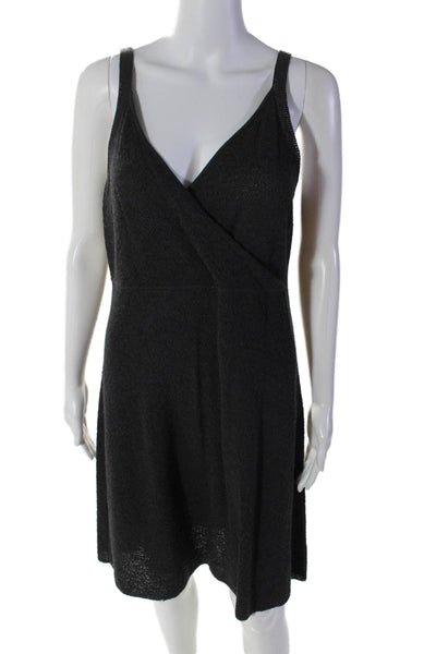 Eileen Fisher Womens Wool V Neck Sleeveless Faux Wrap Dress Gray Size S