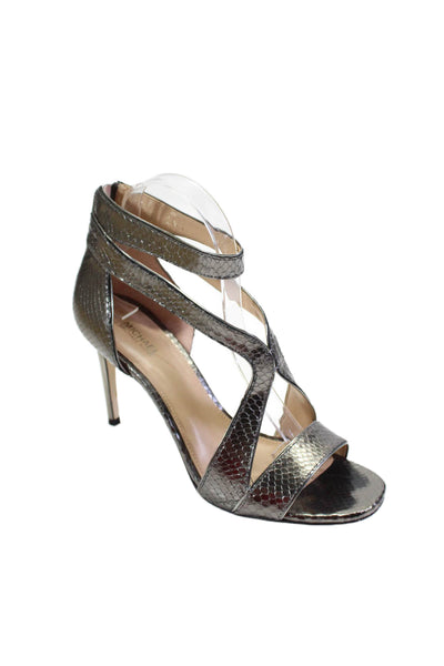 Michael Michael Kors Womens Metallic Leather Strappy Heels Gunmetal Size 8