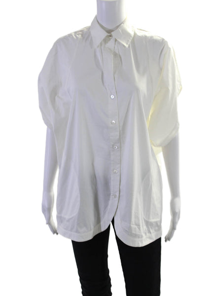 BCBGMAXAZRIA Womens Cotton Blend Short Sleeve Button Up Blouse Top White Size S